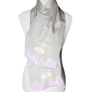 Vintage Silk Art Nouveau Style Floral Scarf Grey Pink